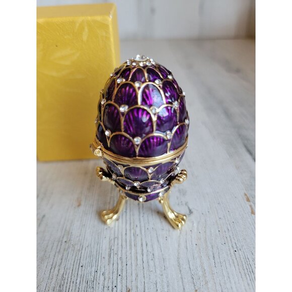 Miniature purple egg trinket box enameled hinge Easter home decor - Picture 3 of 7